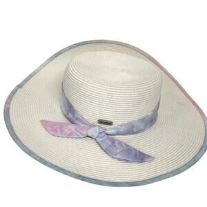 Sun and Sand Headwear White Wide Rim Sun Hat SPF 50 Purple Ribbon Beach